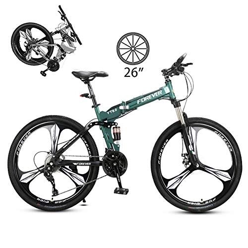 Folding Bike : LXDDP 26In Foldable Mountain Bike, Unisex Outdoor Carbon Steel Bicycle, Full Suspension MTB Cyling, Double Disc Brake Bicycles, Disc Brake