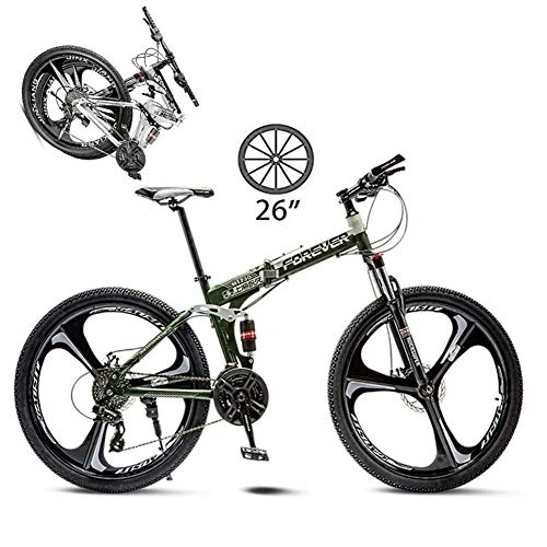 Folding Bike : LXDDP Foldable Mountain Bike, Carbon Steel Double Brake Bicycle, 26-Inch Student Variable Speed Off-Road Double Shock Sports Cycling