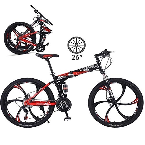 Folding Bike : LXDDP Mountain Bike, Unisex Folding Outdoor 6 Cutter Bicycle, Full Suspension MTB Bikes, Double Disc Brake Bicycles, 26In Cyling
