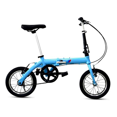 Folding Bike : LXJ 14-inch Ultra-light Folding Bike, Aluminum Alloy Frame, Single-speed V-brake, Suitable For Adult Men And Women, City Bikes, Blue