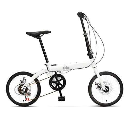 Folding Bike : LXJ 16-inch Folding Bicycle, High-carbon Steel Frame, 6-speed Shock-absorbing Mechanical Disc Brake, Suitable For Adult Men And Women, City Bikes, White
