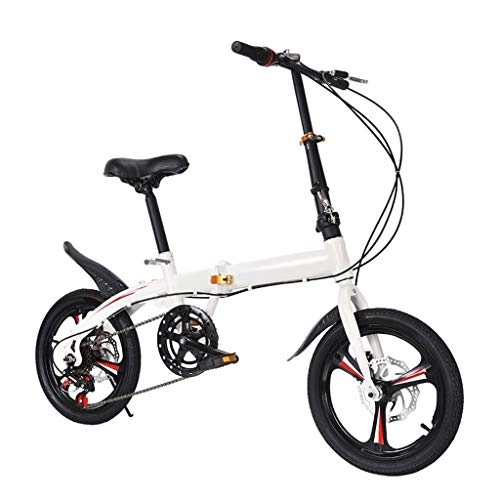 Folding Bike : LXJ 16-inch One-wheel Folding Bicycle Adult Men’s And Women’s Lightweight City Bikes With Adjustable Handles And Comfortable Saddle, Disc Brake, 6-speed
