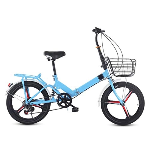 Folding Bike : LXJ 20-inch One-wheel Ultralight Folding Bicycle Adult And Youth Portable High-carbon Steel City Bike, Shock Absorption, 6-speed