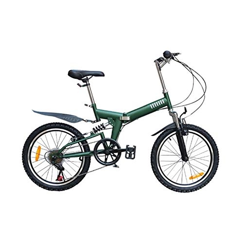 Folding Bike : LXJ 20 Inches folding bicycle for women men Adult Variable Speed Folding Mountain Cross-country Bike Unisex Teenagers 6-speed Lightweight Shock Absorber green