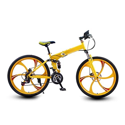 Folding Bike : LXJ Adult Folding Mountain Bike Outdoor, 26-inch Six-blade Integrated Wheel, High-carbon Steel Frame, 24-speed Dual-disc Brakes And Dual Shock Absorbers