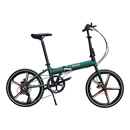 Folding Bike : LXJ Adult Outdoor Recreational Bicycle, 7-inch Disc Brake, Lightweight Aluminum Alloy Folding Bicycle, Army Green.