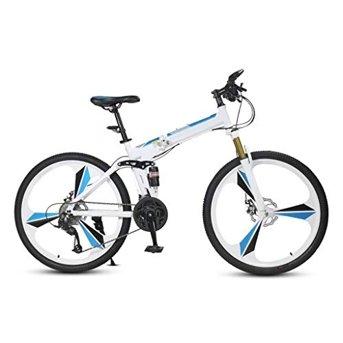 Folding Bike : LXJ Folding Mountain Bike, 26-inch Wheel High-carbon Steel Frame, 24-speed Full Suspension Double Disc Brakes, Adult And Youth Outdoor Off-road Bike