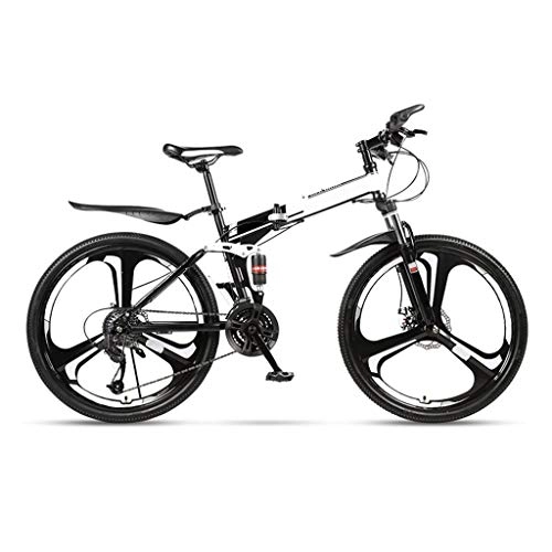 Folding Bike : LXJ Folding Mountain Bike, Lightweight High-carbon Steel Folding Frame, 26-inch One-wheel 24 Speed, Dual Shock Absorption And Dual Disc Brakes