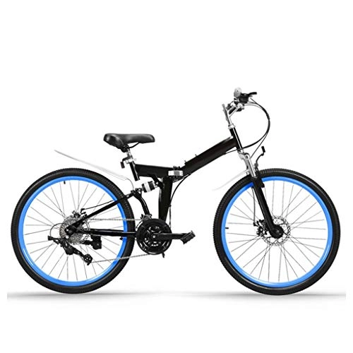 Folding Bike : LXJ High-carbon Steel Folding Mountain Bike, 24-inch Adult Student With 24 Speed, Double Suspension And Double Disc Brakes, Outdoor Cross-country Bike