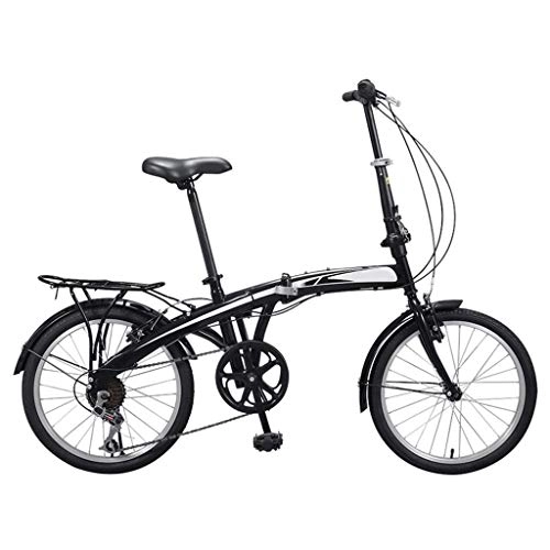 Folding Bike : LXJ Lightweight Folding Bike, 20-inch Tires, City Bikes For Adults, Men, Women, Students, Black, 7-speed V-shaped Brakes