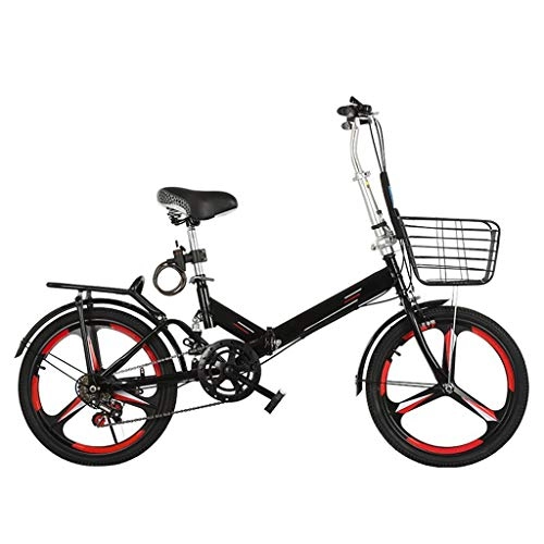 Folding Bike : LXJ Lightweight High-carbon Steel Folding City Bike, Unisex For Adult Students, 20-inch Integrated Wheels With Shock Absorption And Variable Speed Black