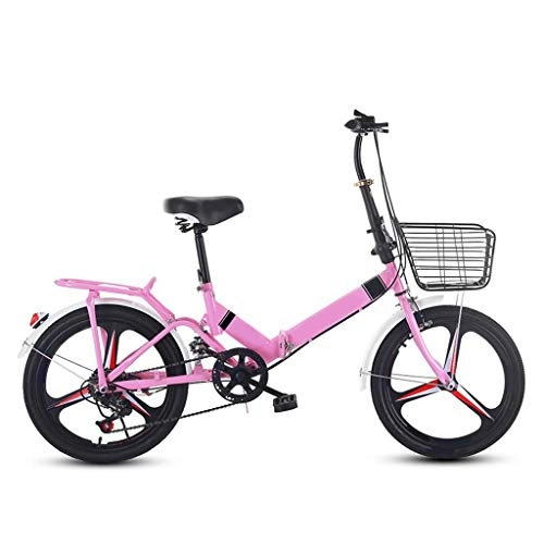 Folding Bike : LXJ Ultra-light Folding City Bike With 20-inch Wheels, 6-speed Shock Absorbers, Comfortable Saddle, Suitable For Adult Women, Teenagers, Pink