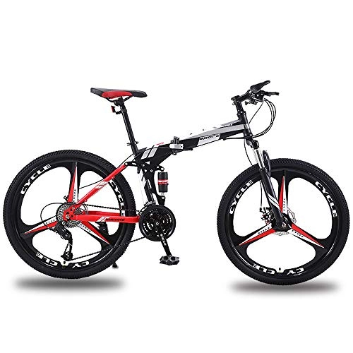 Folding Bike : LXLCZ Folding Mountain Bike High carbon steel frame Double Disc Brake Full Shockingproof Frame 26 Inch mountain Bikes 21 Speed Bicycle for Adult Teens Bicycle Full Suspension Outroad MTB bicycles