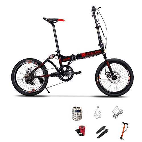Folding Bike : LXLTLB Folding Bike, Double Disc Brake Unisex Child Suitable for Height 140-180 cm Damping Portable 20 Inches Foldable Bike, B