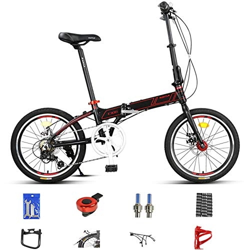 Folding Bike : LXLTLB Folding City Bicycle 20in Unisex Adult Suitable for Height 140-180 cm Foldable Bike Portable Variable Speed Aluminum Alloy Folding, Black