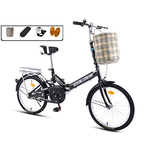 Folding Bike : LYRONG 16 Inch Folding Bike, Single Speed Low Step-Through Steel Frame Foldable Compact Bicycle with Comfort Saddle Carrying Bag and Rack, Black-B