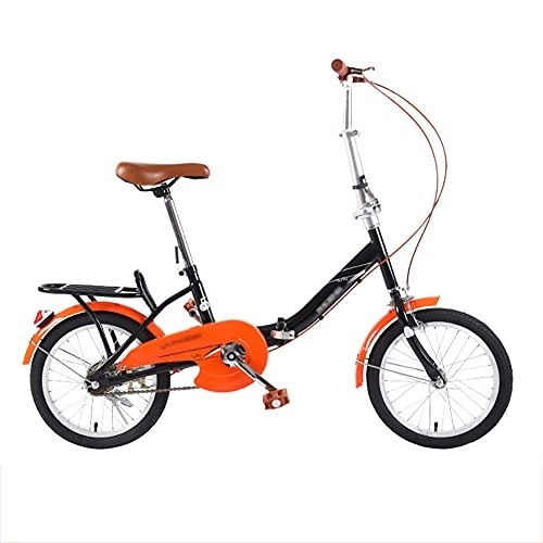 Folding Bike : LYRONG 16 Inch Folding Bike, Single Speed Low Step-Through Steel Frame Foldable Compact Bicycle with Rack Comfort Saddle Urban Riding and Commuting, Black