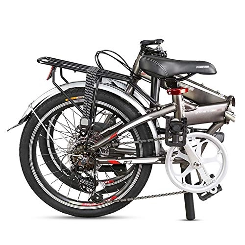 Folding Bike : LYRONG 20 Inch Folding Bike, 7 Speed Lightweight Aluminum Frame Foldable Compact Bicycle with Fenders and Comfort Saddle for Adults, Black