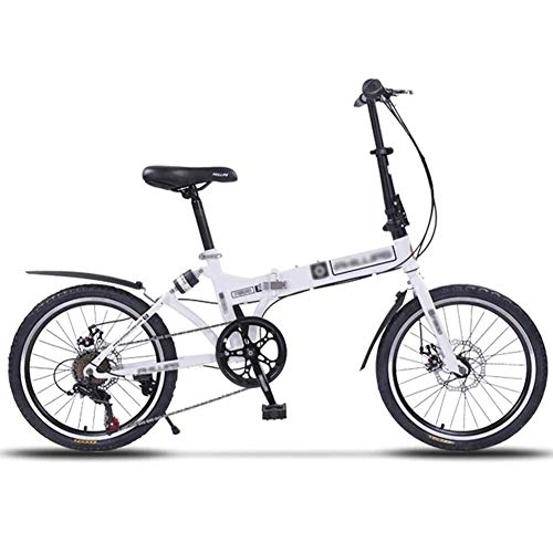 Folding Bike : LYRONG 20 Inch Folding Bike, Single Speed Low Step-Through Steel Frame Foldable Compact Bicycle with Fenders and Comfort Saddle Urban Riding and Commuting, White