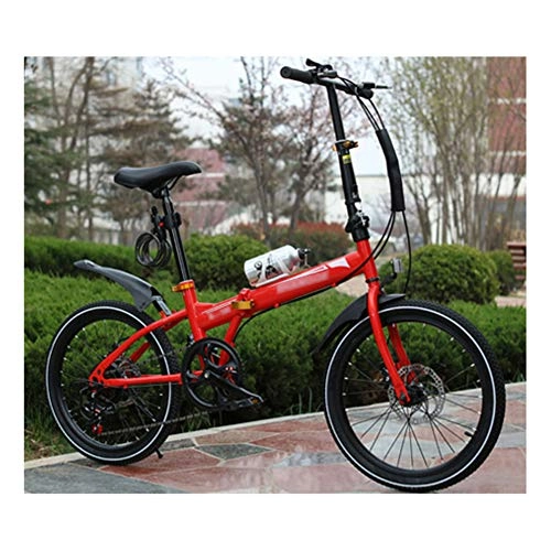 Folding Bike : LYRONG 6 Speed Folding Bike, Low Step-Through Steel Frame Foldable Compact Bicycle with Rack Fenders Urban Riding and Commuting, 16 Inch-Red