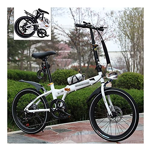 Folding Bike : LYRONG 6 Speed Folding Bike, Low Step-Through Steel Frame Foldable Compact Bicycle with Rack Fenders Urban Riding and Commuting, 20 Inch-White