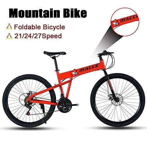 Folding Bike : LYRWISHJD Adult Hardtail Mountain Bike, 26 Inch Wheels, Mountain Trail Bike High Carbon Steel Folding Outroad Bicycles, Bicycle Dual Disc Brakes Mountain Bicycle (Color : Red, Size : 27Speed)