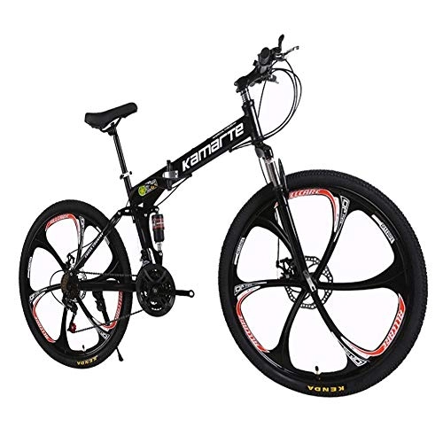 Folding Bike : LYRWISHJD Dual Disc Brakes Dual Suspension Bicycle 26 Inch Mountain Bike Folding Bikes Exercise 27-Speed For Men And Women For Road And Mountain Bicycles (Color : Black, Size : 26 inch)