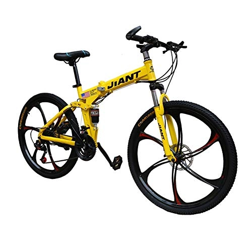 Folding Bike : LYRWISHPB 6-Knife Wheel-Bicycle Mountain-Bike Folding Brakes 21 / 24-Speed Double-Disc Mountain Bike Folding Adult （Black, Green, Red, Yellow） (Color : Yellow, Size : 21 speed)
