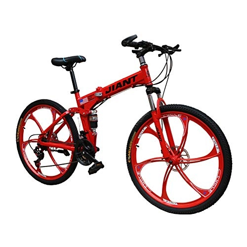 Folding Bike : LYRWISHPB Bike Road-Bicycle Mountain-Bike Double-Disc-Brake Folding 21 / 24 Speeds Sport Bicycles Mountain Bicycle Integrated-Wheel Black, Green, Red, Yellow (Color : Red, Size : 24 speed)