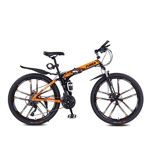 Folding Bike : LYRWISHPB Folding Bicycle ，Student Adult Men's Women's Mountain Bike Off-Road Bike Speed ​​Bike Commuter Leisure Sports Road Racing 24 Speed-24 / 26 Inches (Color : Orange, Size : 24inch)