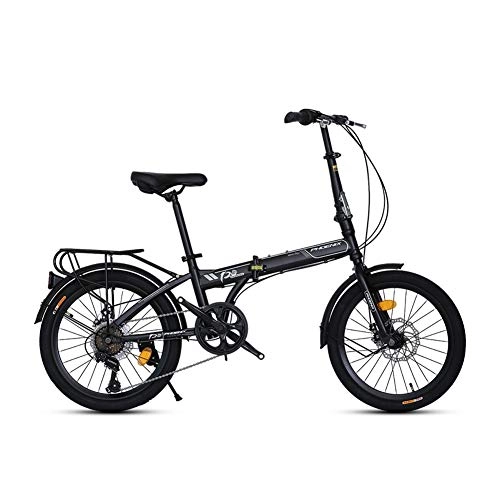 Folding Bike : LYRWISHPB Folding Bike For Adults, Women, Men, Rear Carry Rack, 7 Speed Aluminum Easy Folding City Bicycle 20-inch Wheels, Disc Brake Multiple Colors Available (Color : Black)