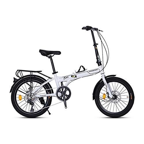 Folding Bike : LYRWISHPB Folding Bike, Great For Urban Riding And Commuting, Featuring Low Step-Through Steel Frame, Single-Speed Drivetrain, Rear Rack, And 20-Inch Wheels (Color : White)