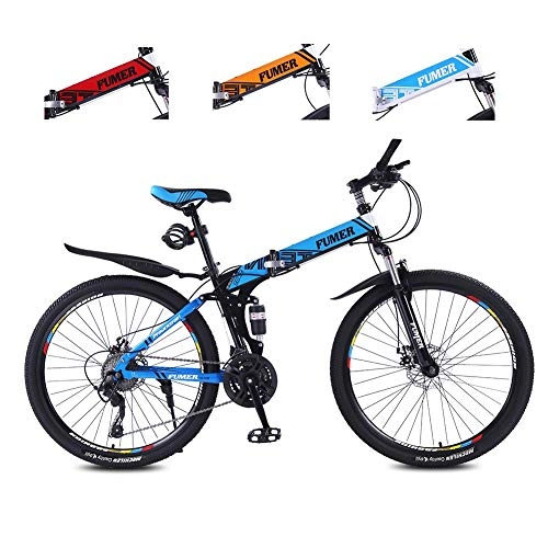 Folding Bike : LYRWISHPB Folding Mountain Bicycle 24 / 26in Outdoor Bike 24 Speed Full Suspension MTB Bikes Sports Male And Female Adult Commuter Anti-Slip Bicycles (Color : Black blue, Size : 26inch)