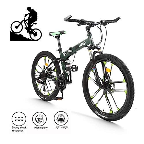 Folding Bike : LYRWISHPB Folding Mountain Bike Bicycle Into 26-inch Double Shock-absorbing Front And Rear Mechanical Disc Brakes, Off-road Speed Racing Male And Female Student Bicycle (Color : Green)