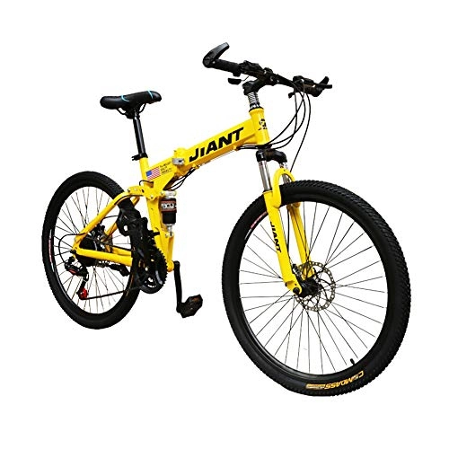 Folding Bike : LYRWISHPB Folding Mountain Bike, Full Suspension Road Bikes With Disc Brakes, 21 / 24 Speed Bicycle Full Suspension MTB Bikes For Men / Women Black, Red, Yellow, Green (Color : Yellow, Size : 24 speed)