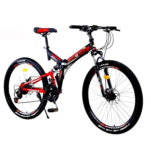 Folding Bike : LYRWISHPB Mountain-Bicycle Folding Adult Bicycle Mountain-Bike Folding Variable-24 Speed 24 Inch Double Shock Absorbing Disc Brake（blue， Red） (Color : Red, Size : 26inch)