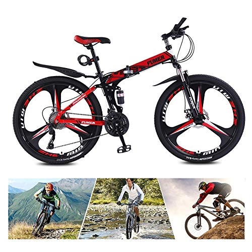 Folding Bike : LYRWISHPB Mountain Bike, 24 / 26 Inches Foldable Bicycle Small Space Storage Folding Bicycle Comfortable Seats, Shock-Absorbing Folding Frame 24 Speed (Color : Red, Size : 26inch)