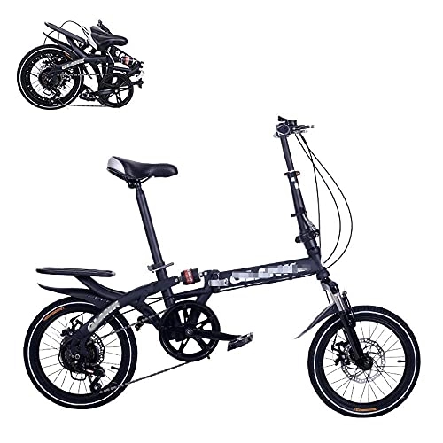 Folding Bike : LYTBJ Folding Adult Bicycle, 14 / 16-inch Portable Bicycle, 6-Speed Speed Regulation, Dual Discbrakes, Adjustable Seat, Quick Folding Shock-Absorbing Commuter Bike