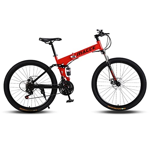 Folding Bike : LZHi1 26 Inch Folding Mountain Bike For Men And Women, 24 Speed Dual Disc Brakes Mountain Bicycles, Portable High Carbon Steel Frame Front Suspension City Road Bike(Color:Red)