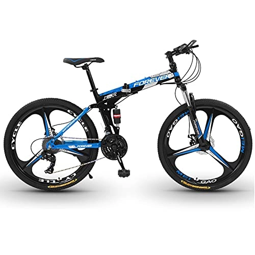 Folding Bike : LZHi1 26 Inch Folding Mountain Bike For Women And Men, 30 Speed Dual Suspension Adult Road Offroad City Bike, Dual-Disc Brake Urban Commuter City Bicycle With Adjustable Seat(Color:Black blue)