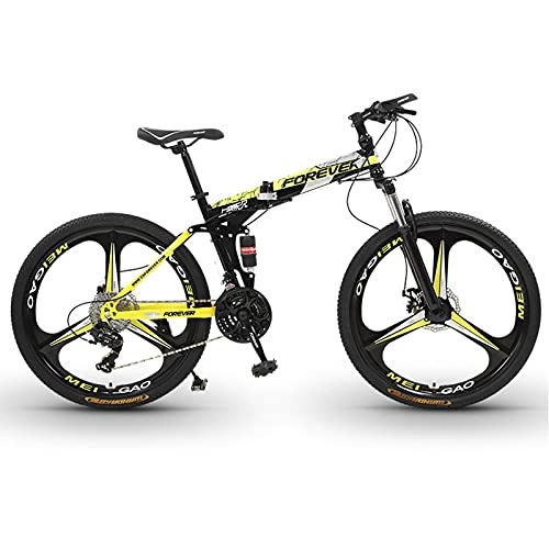 Folding Bike : LZHi1 26 Inch Mountain Bike With Dual Suspension, 30 Speed Adult Mountain Trail Bike With Double Disc Brake, Foldable Outroad Mountain Bicycle With Adjustable Seat(Color:Black yellow)
