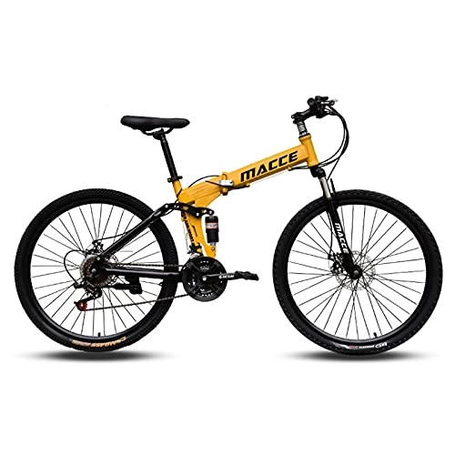 Folding Bike : LZHi1 Mountain Bike 26 Inch Folding Adult Mountain Trail Bicycles High Carbon Steel Adult Mountain Bikes Double Disc Brake Portable Urban Commuter City Bicycle(Color:Yellow)