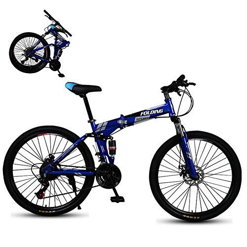Folding Bike : LZQBD ZENGQIANGJING Mountain Bike Folding Bicycle, Double Shock-Absorbing Off-Road Speed Racing Male And Female Student Bicycle, Variable Speed, 26 Inch 27-Speed, Blue