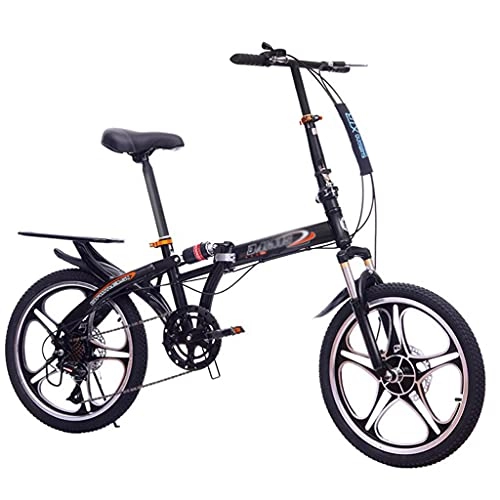 Folding Bike : M-YN 20'' Folding Bike, 7 Speed Lightweight Iron Frame, Foldable Compact Bicycle With Anti-Skid And Wear-Resistant Tire For Adults(Color:black)