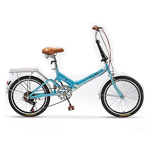 Folding Bike : M-YN Adult Folding Bike, 20-inch Wheels, 7-Speed Drivetrain, Rear Carry Rack, Multiple Colors For Men Women(Color:blue)