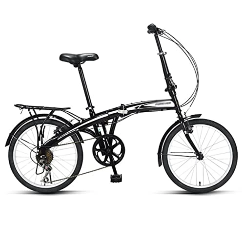 Folding Bike : M-YN Folding Bike Compact Bike With 7 Speeds Disc-Brakes High Tensile Steel 20-inch Wheels For Adult Men Women And Teens(Color:black+white)