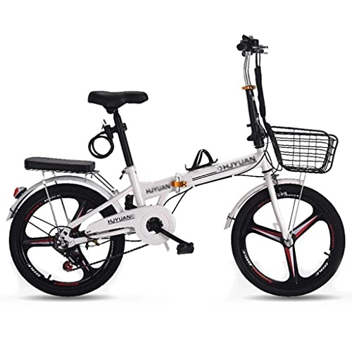 Folding Bike : M-YN Folding Bike Lightweight, Cruiser Bikes 20 Inch Wheels, Bicycle With Fenders, Rack And Comfort Saddle, City Compact Urban Commuters, Womens Men Boys Kids Girls Student(Color:white)