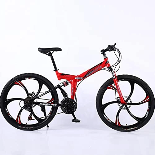 Folding Bike : M-YN Folding Mountain Bike 6 Spoke 21 / 24 / 27 Speed 26 Inch Wheel Double Disc Brake Full Suspension Anti-Slip(Size:21inch, Color:red)