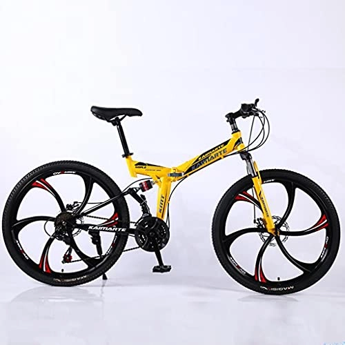 Folding Bike : M-YN Folding Mountain Bike 6 Spoke 21 / 24 / 27 Speed 26 Inch Wheel Double Disc Brake Full Suspension Anti-Slip(Size:27inch, Color:yellow)