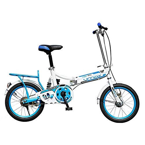 Folding Bike : Male and female folding speed bicycle 16 inch super 6 speed cruiser Lightweight alloy city laxative aluminum frame and front fork-White blue + single speed_20 inches